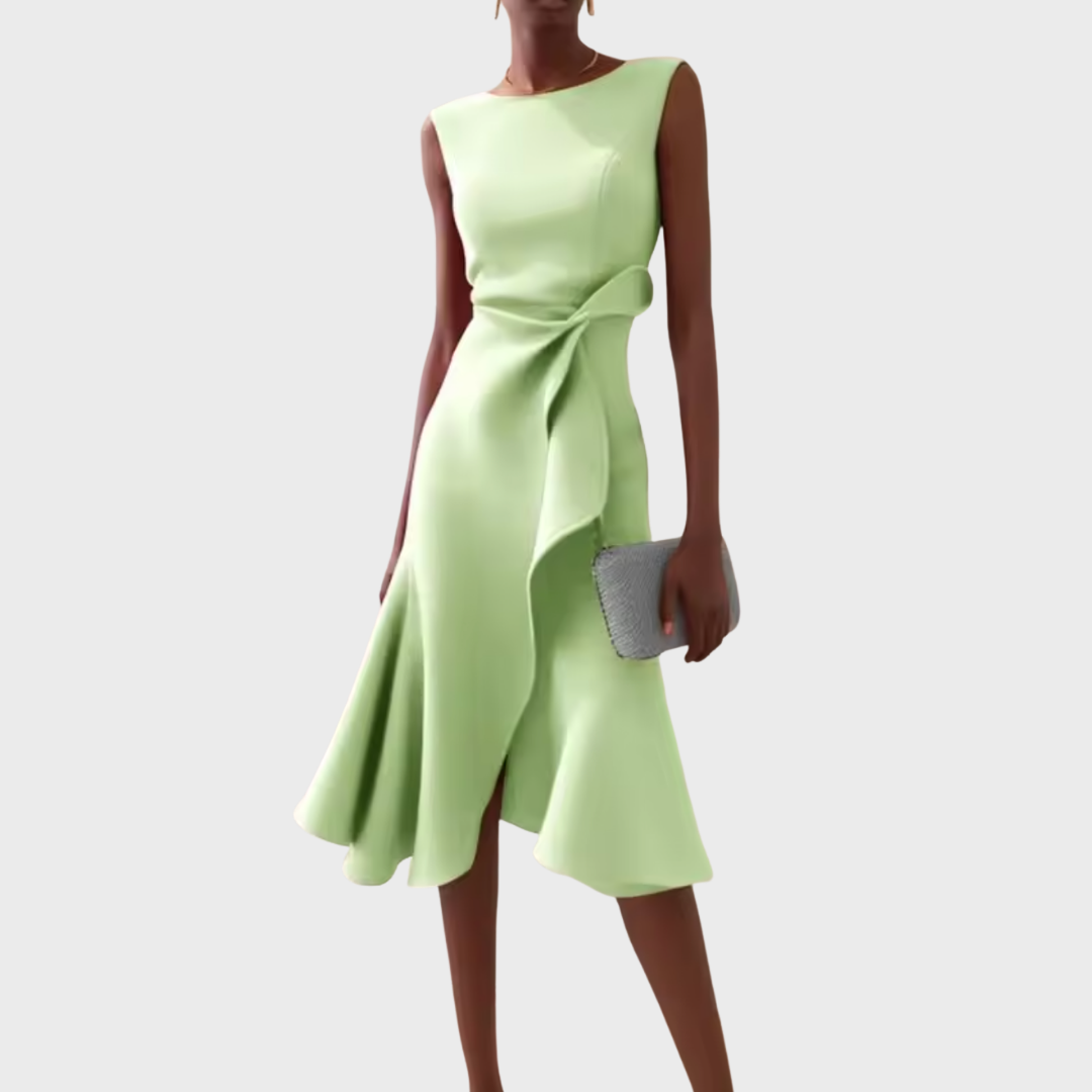 Draped Asymmetric Midi Dress