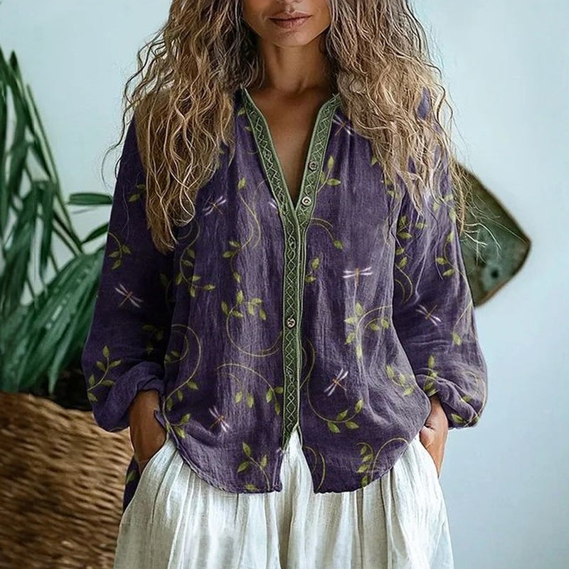 Brianna | Elegantní vintage košile s potiskem listů