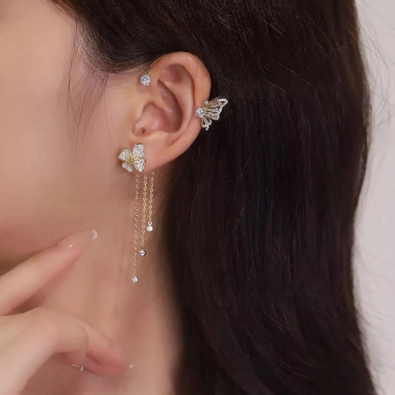 Camille - Clip-on Butterfly Tassel Earrings
