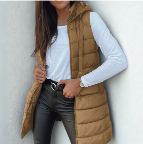 Amy l Casual Sleeveless Hood Long Puffer Vest