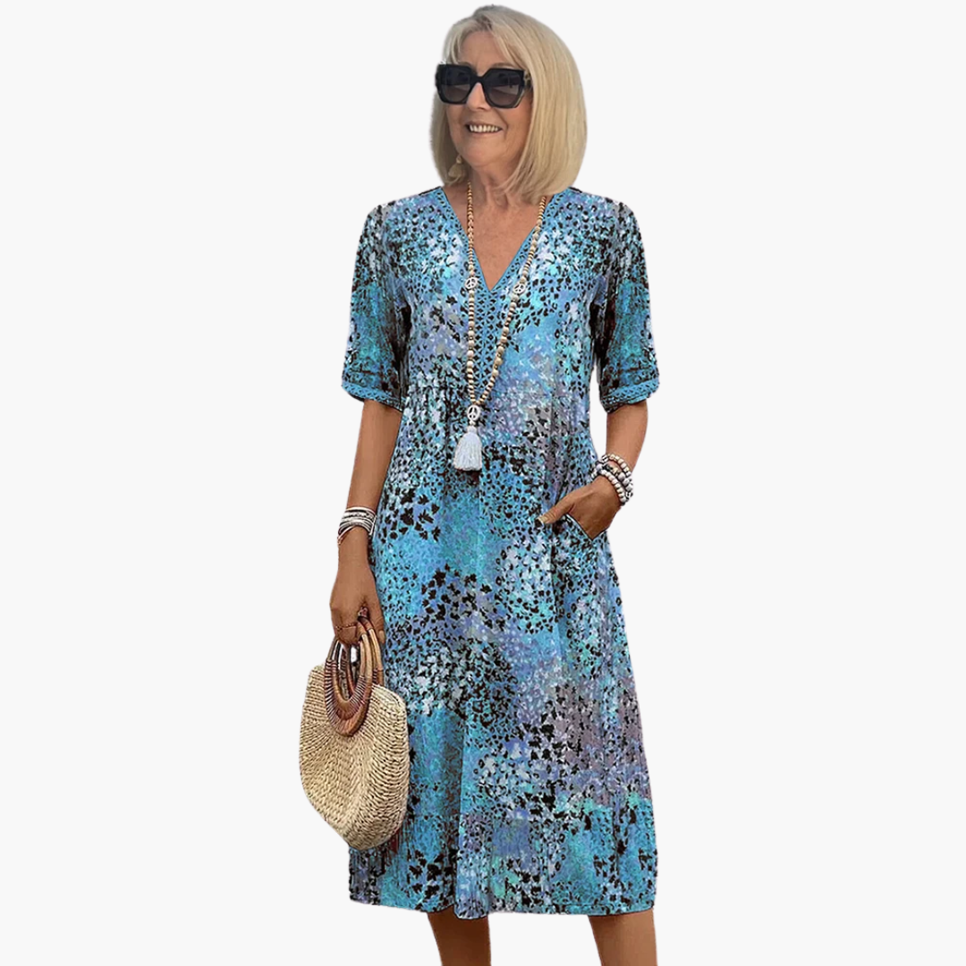 Women’s Midi Dress with V-Neck and Floral Print