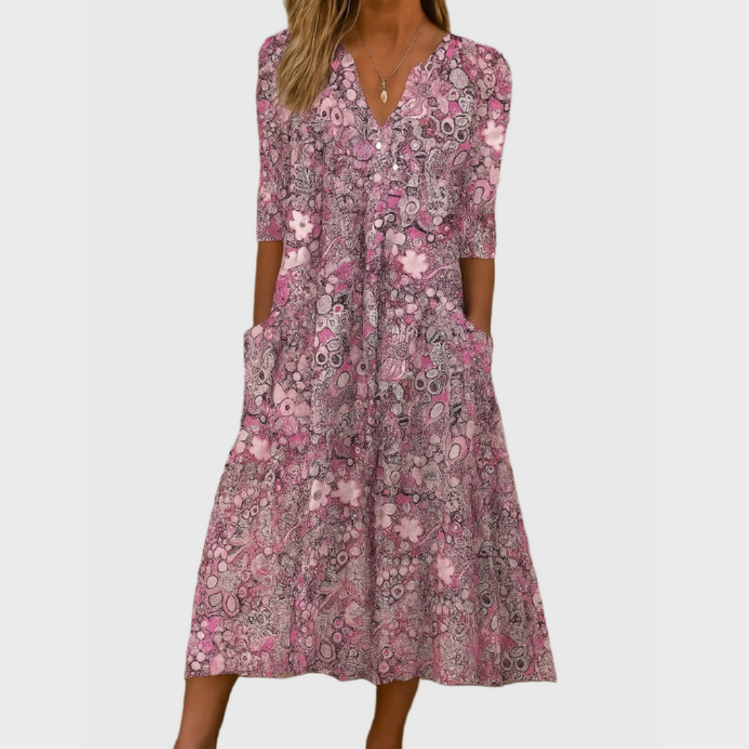 Harlow | Graceful V-Neck Elegance Midi Dress