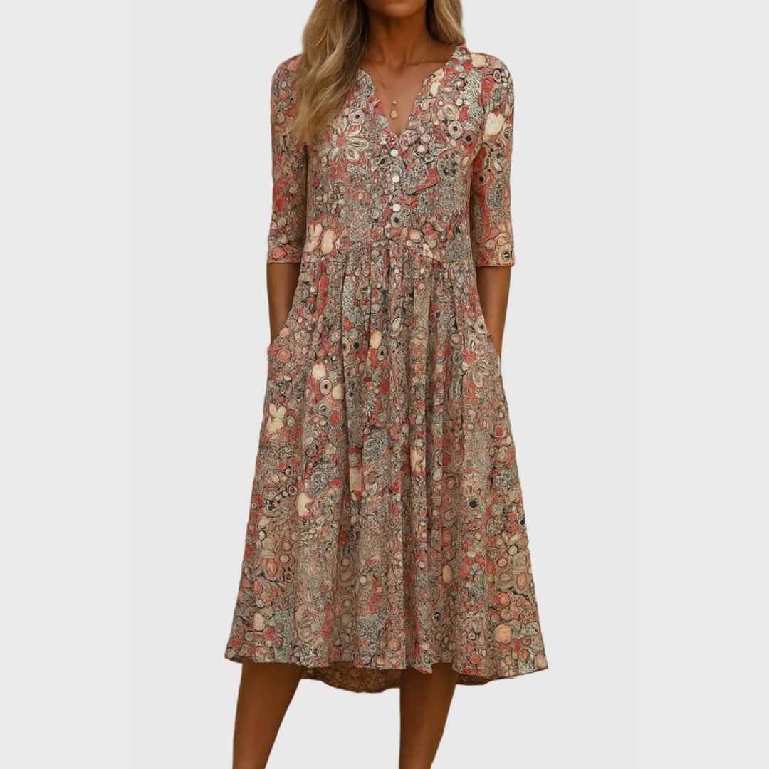 Harlow | Graceful V-Neck Elegance Midi Dress