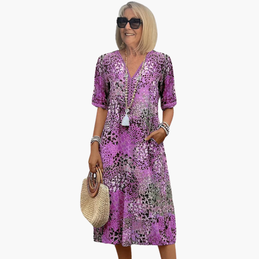 Women’s Midi Dress with V-Neck and Floral Print