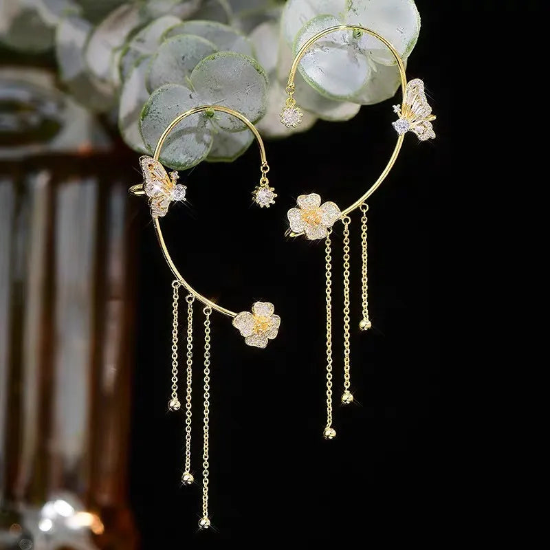 Camille - Clip-on Butterfly Tassel Earrings
