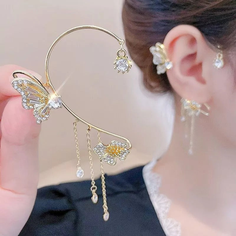 Camille - Clip-on Butterfly Tassel Earrings