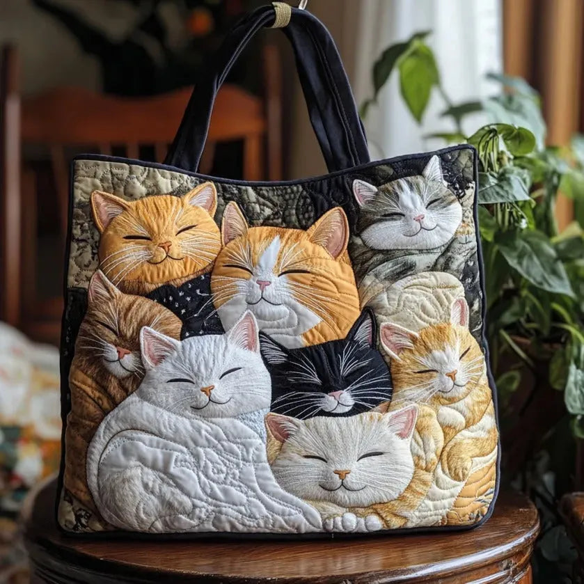 Handcrafted Quilted Bag - Sleeping Kittens