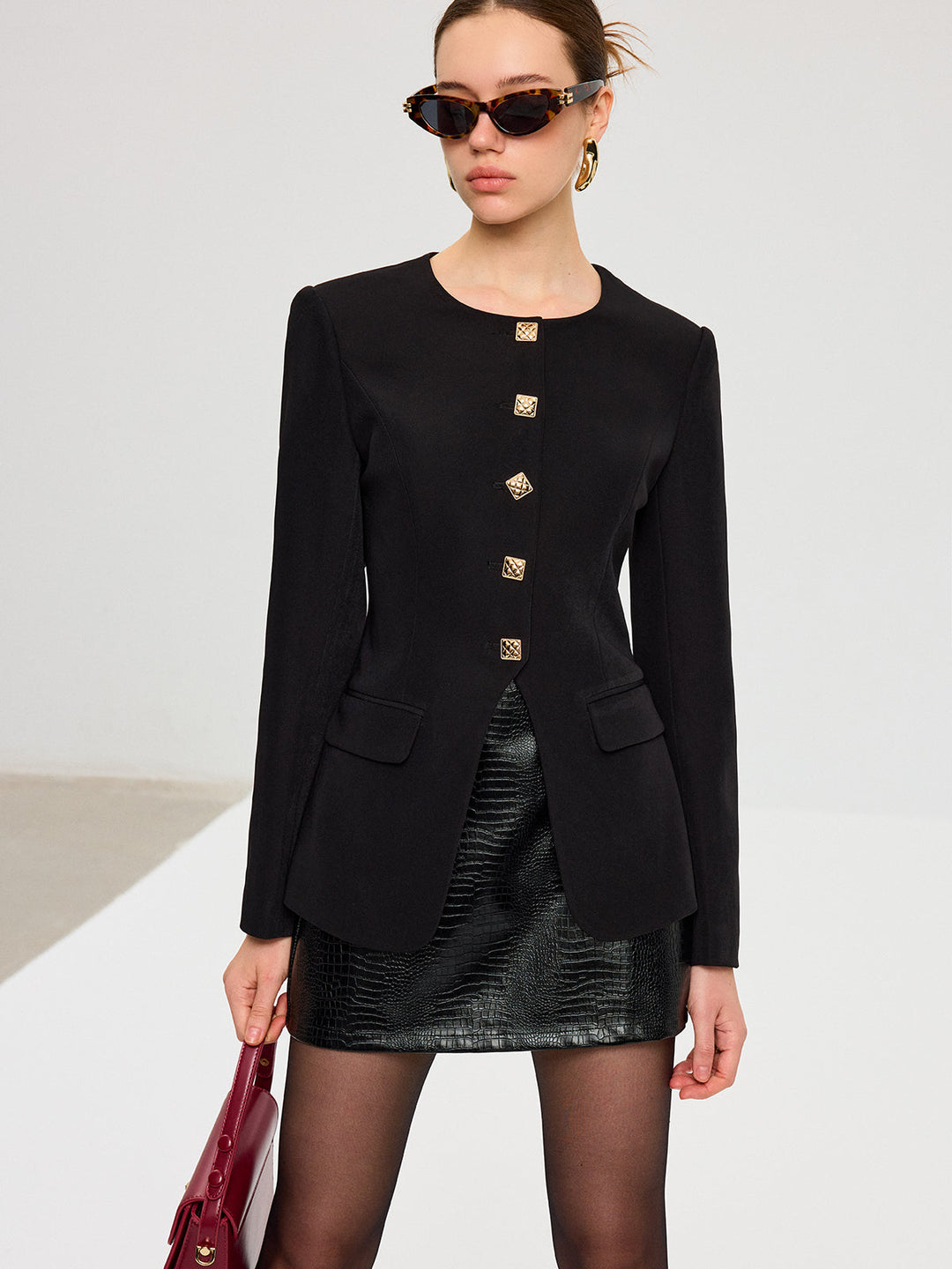 Split Hem Metal Button Blazer