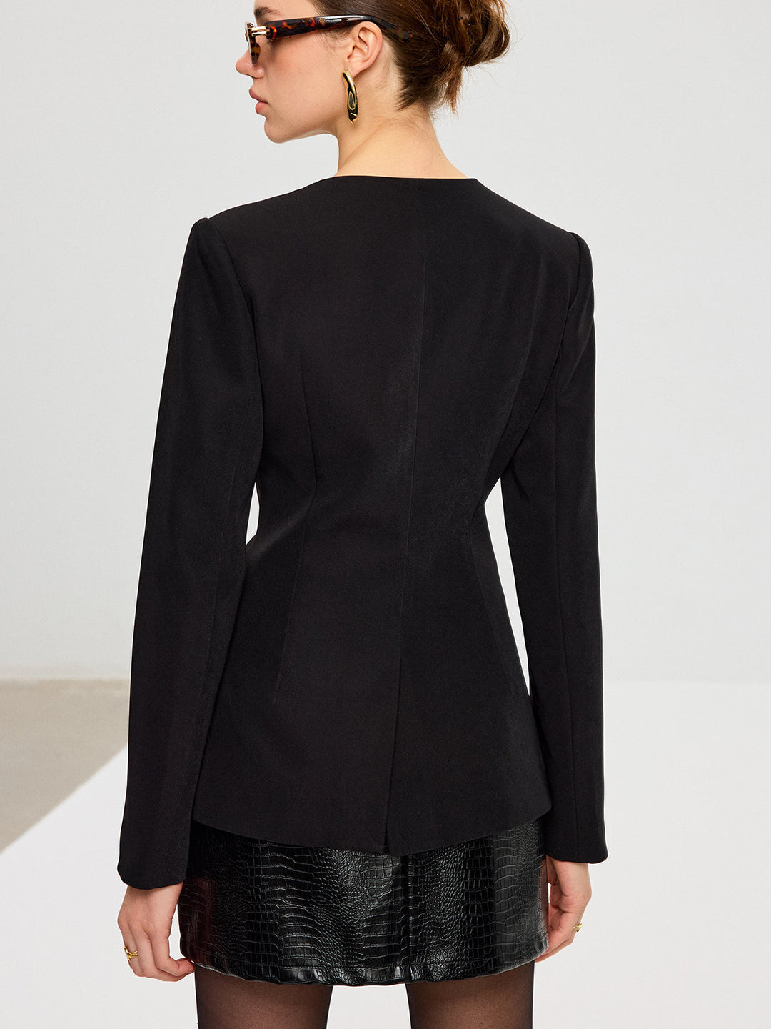 Split Hem Metal Button Blazer