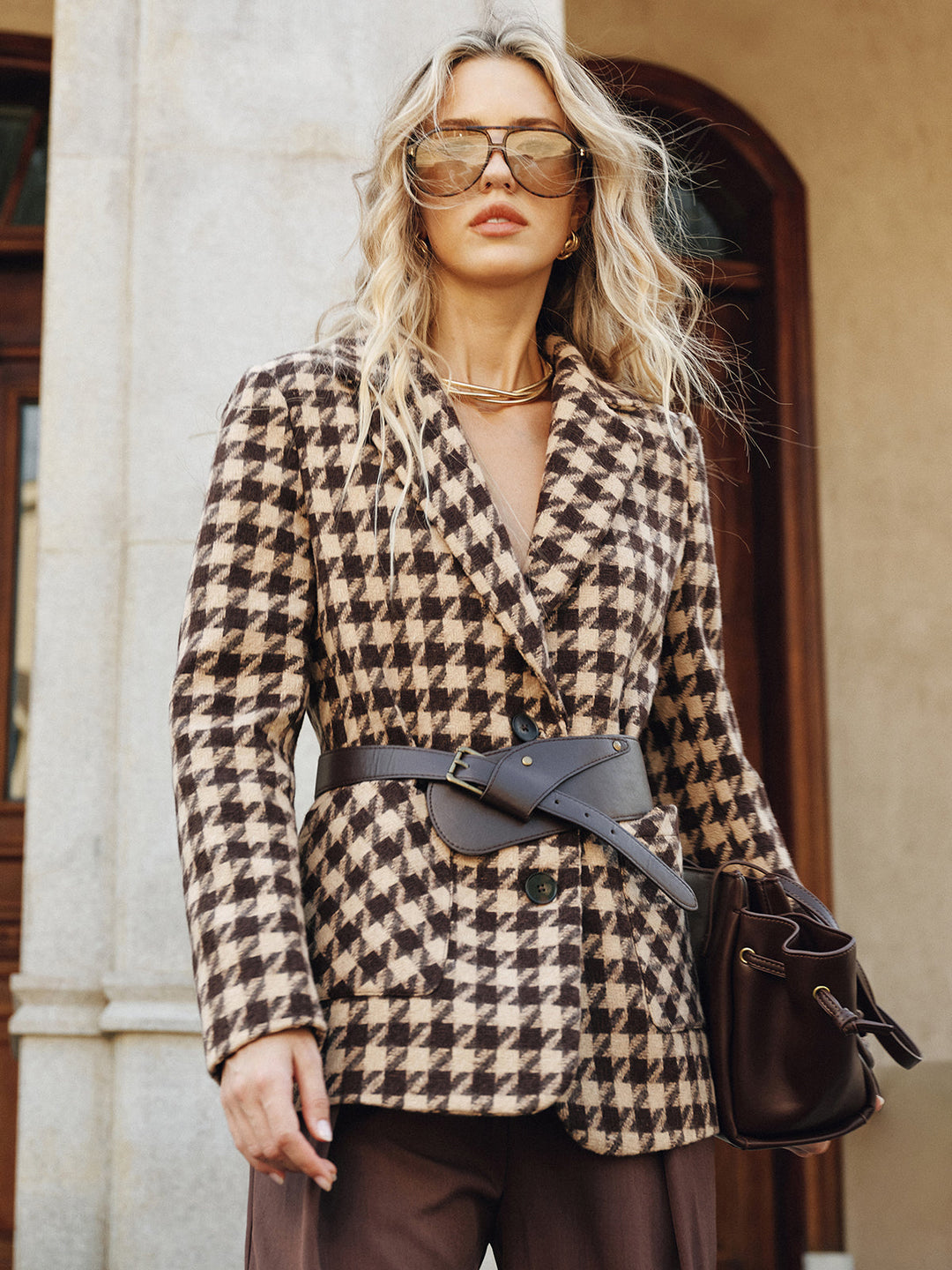Houndstooth Belted Blazer