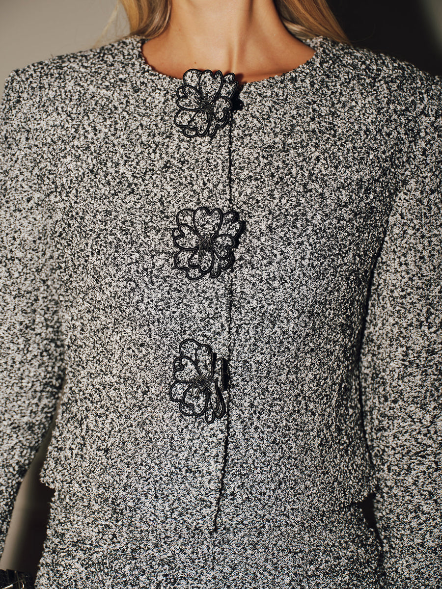 3D Floral Detail Tweed Blazer