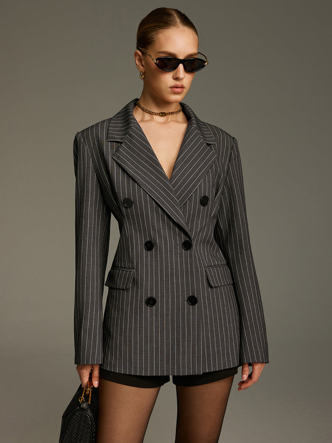 Pinstripe Double-Breasted Blazer