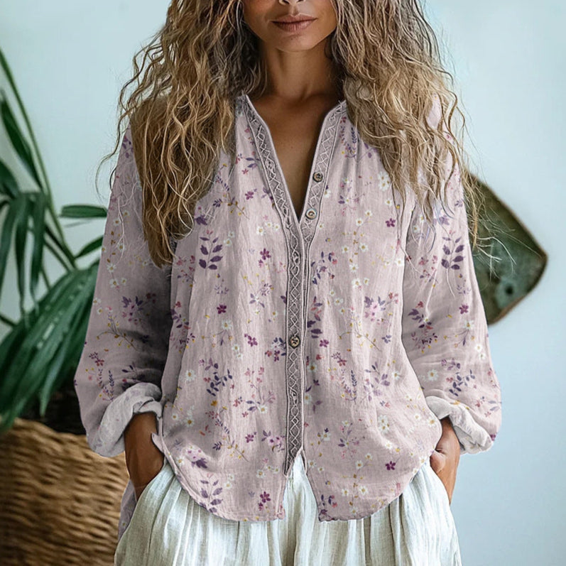 Brianna | Elegantní vintage košile s potiskem listů