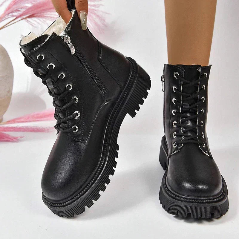 ChicPlush™ Women's Plush Lace-Up Ankle Boots