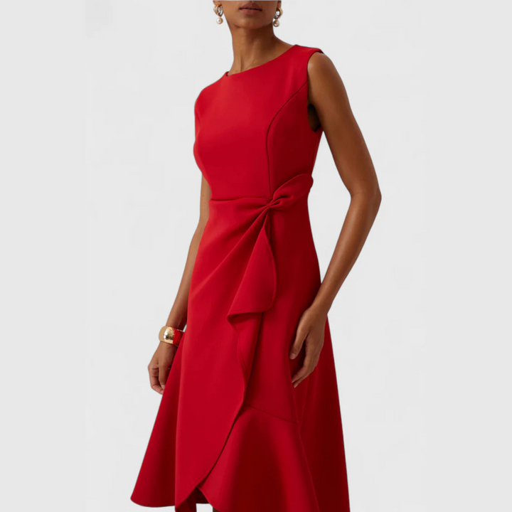 Draped Asymmetric Midi Dress