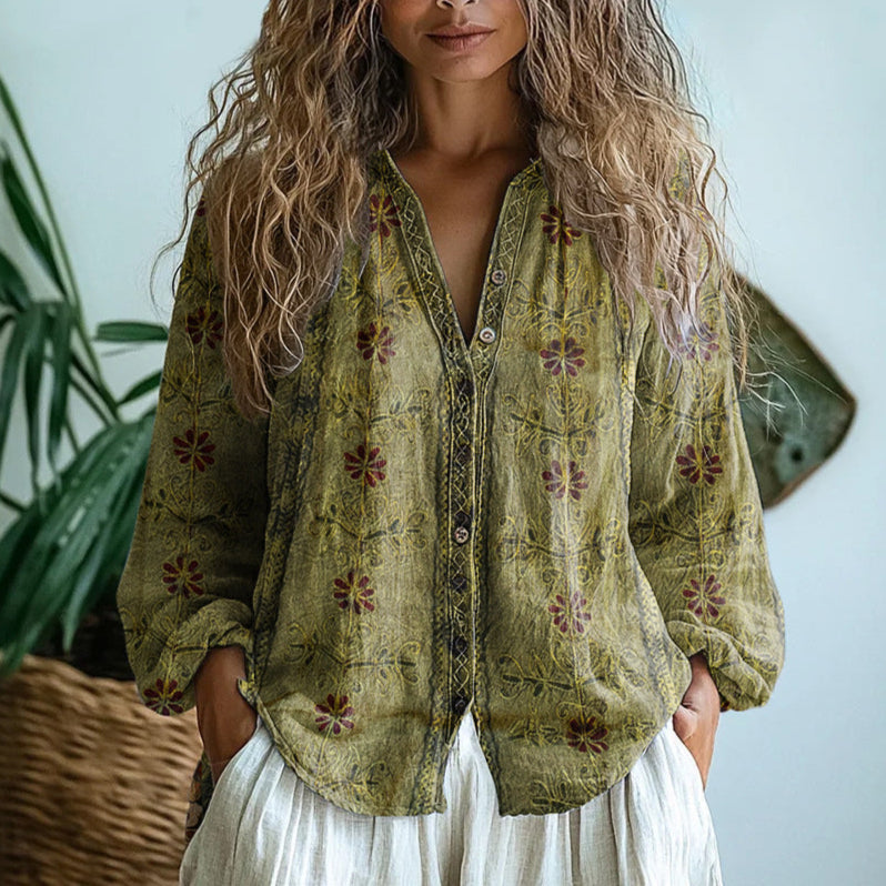 Brianna | Elegantní vintage košile s potiskem listů
