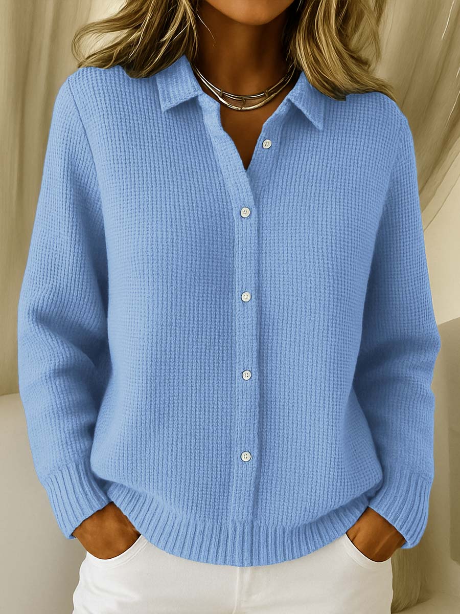 Elegantní dámská pletená blůza s knoflíky – Měkká, stylová a všestranná