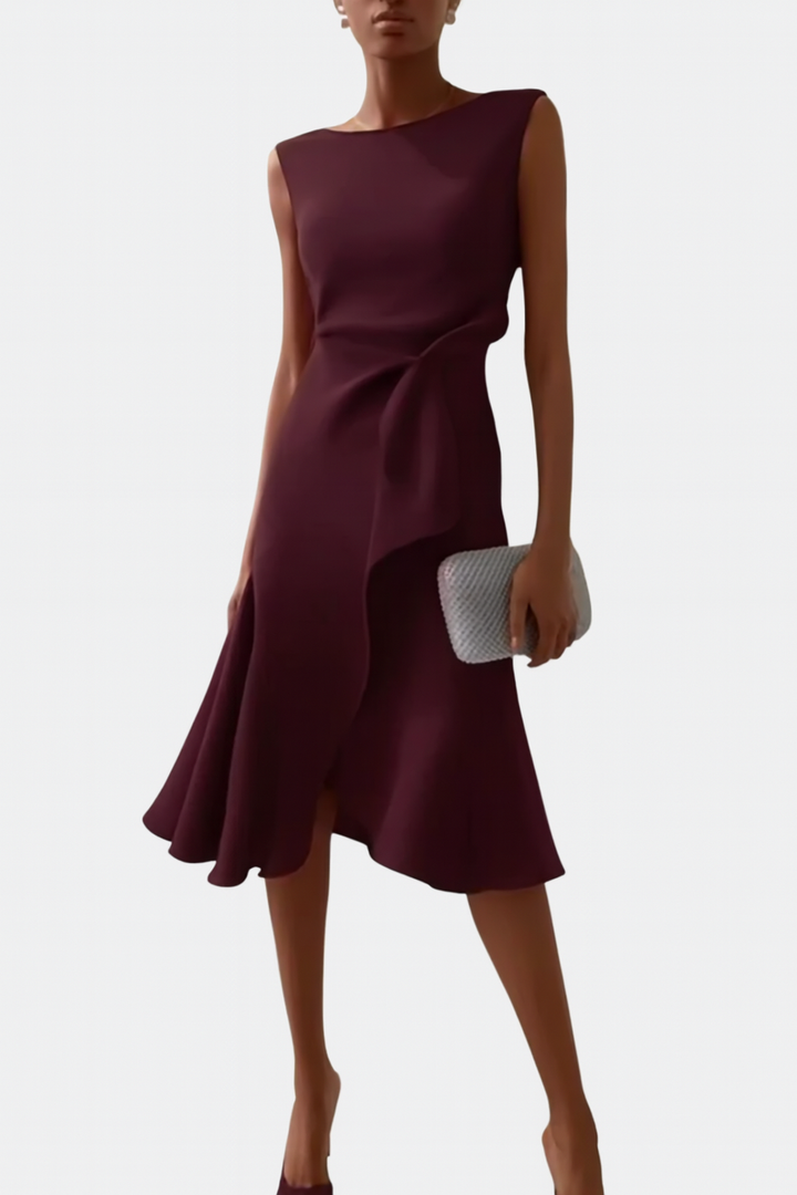 Draped Asymmetric Midi Dress
